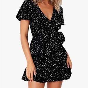 Elegant Black Polka Dot Wrap Dress